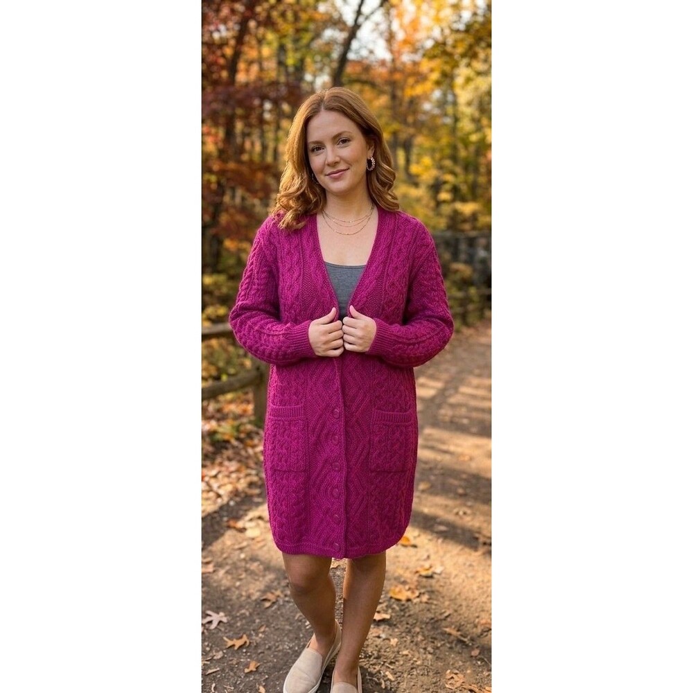 Aran Crafts Womens Pink 100% Merino Wool Size Large NWOT